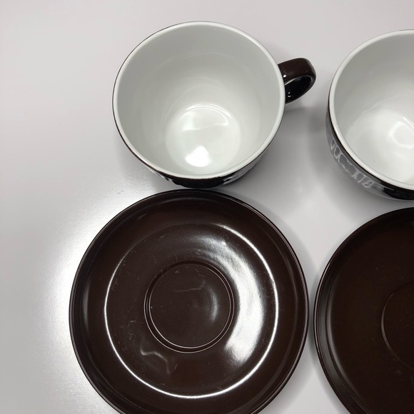 Paris Hot Chocolate Rich Brown Ridged Mugs & Saucers Cozy Winter Cups Set of 2 - Picture 8 of 12
